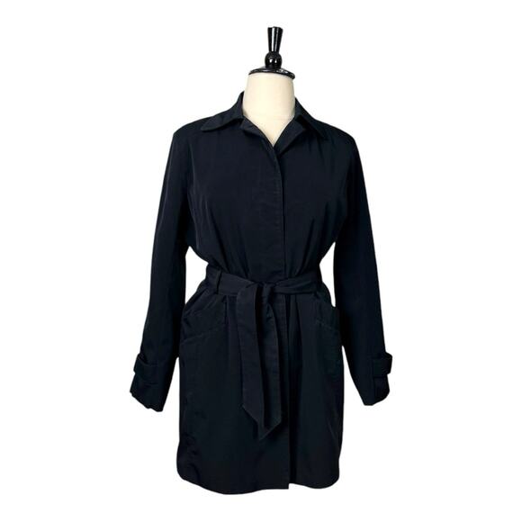 London Fog Trench Coat Classic Black Belted Button Front Women’s Size XL - Picture 1 of 11